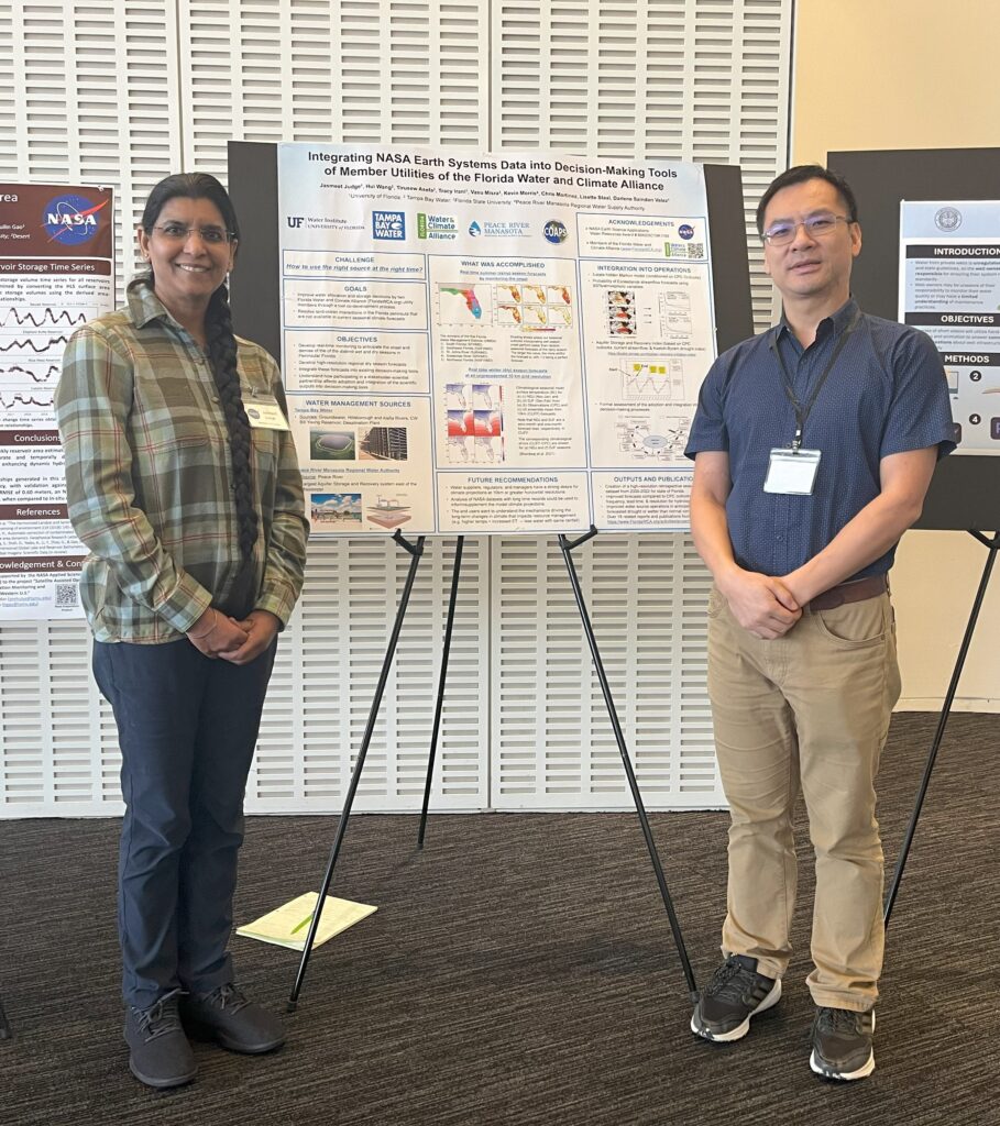 Drs. Jasmeet Judge and Hui Wang present poster at NASA's Water Resources Team Meeting.